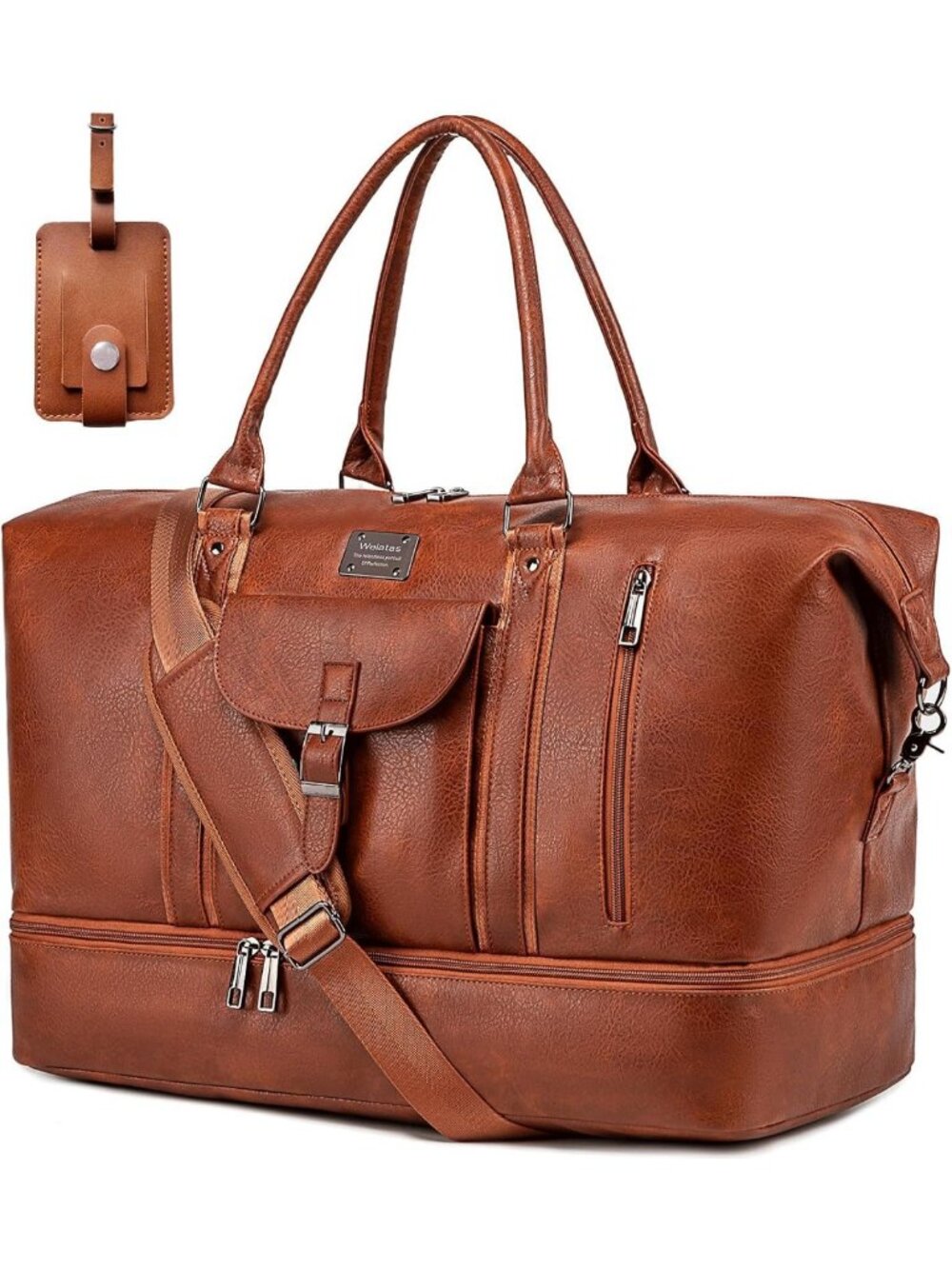 Large Faux Leather Travel Duffel Bag with Shoe Compartment - Waterproof
